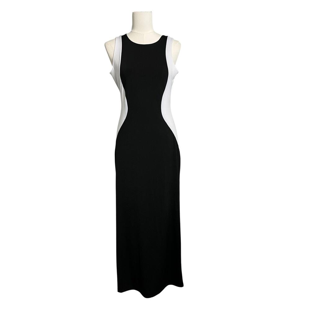 Snap Bodycon Maxi Dress Womens Large Black White Cutout Cocktail Made In USA